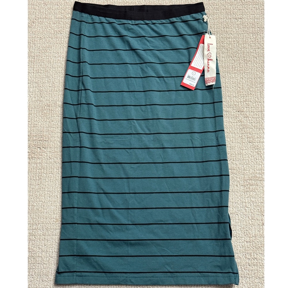 Love Hanna Striped Knit Skirt Stretch Casual Comfy‎ Everyday Teal Black S